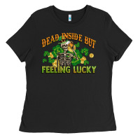 Black Dead inside but feeling lucky St. Patrick's Day Ladies Tee - CowGirlArtShop