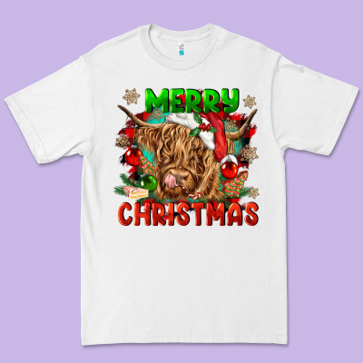 Merry Christmas Cow Premium Tee Designed By Cowgirlartshop