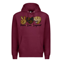 Burgundy Peace Love Lion Head Premium Hoodie - LillyAllenDesigns