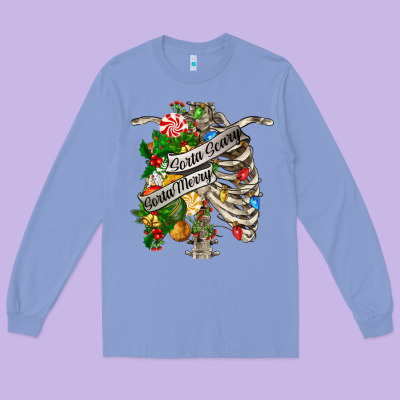 Sorta Merry Sorta Scary Chest Long Sleeve Tee Designed By Fadigitalartstudio
