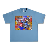 Pebble Blue Fourth Of July Sunflowers Truck Urban Heavy Tee - FaDigitalArtStudio