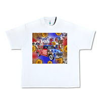 White Fourth Of July Sunflowers Truck Urban Heavy Tee - FaDigitalArtStudio
