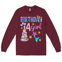 Burgundy birthday girl 4 Long Sleeve Tee - BundleAndBundleShop