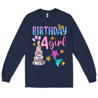 Navy birthday girl 4 Long Sleeve Tee - BundleAndBundleShop