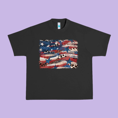 Leopard Glitter American Flag Urban Heavy Tee Designed By Fadigitalartstudio