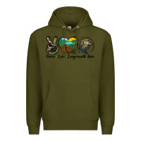 Army Green peace love largemouth bass Premium Hoodie - LillyAllenDesigns