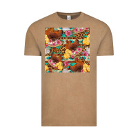 Vintage Coffee chicken and chicks with flowers seamless pattern Vintage Tee - FaDigitalArtStudio