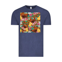 Vintage Denim chicken and chicks with flowers seamless pattern Vintage Tee - FaDigitalArtStudio
