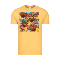 Vintage Mustard chicken and chicks with flowers seamless pattern Vintage Tee - FaDigitalArtStudio