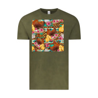 Vintage Olive chicken and chicks with flowers seamless pattern Vintage Tee - FaDigitalArtStudio