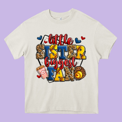 Little Sister Biggest Fan Softball Heavy Core Tee Designed By Jasminsmagicworld