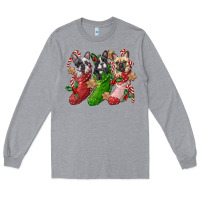 Heather Grey french bulldog with christmas socks Long Sleeve Tee - FaDigitalArtStudio