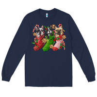 Navy french bulldog with christmas socks Long Sleeve Tee - FaDigitalArtStudio