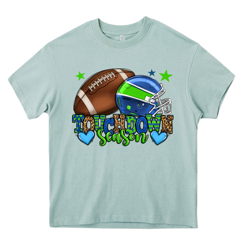 Touchdown Season American Football Green And Blue Heavy Core Tee by HowdyJamesFarm | Teevron