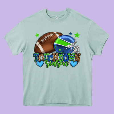 Touchdown Season American Football Green And Blue Heavy Core Tee Designed By Howdyjamesfarm