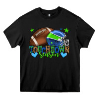 Black Touchdown season American football green and blue Heavy Core Tee - HowdyJamesFarm
