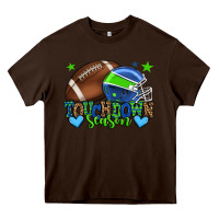 Chocolate Brown Touchdown season American football green and blue Heavy Core Tee - HowdyJamesFarm