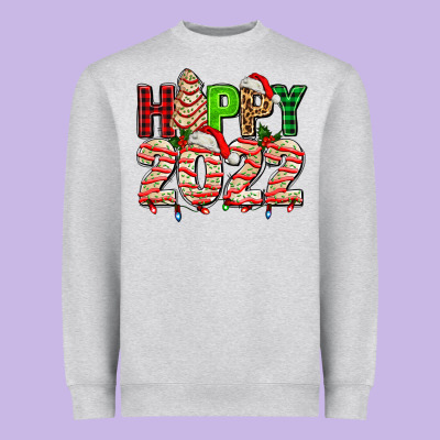 Happy 2022 With Christmas Tree Cake Heavyweight Sweatshirt Designed By Adodesignshop