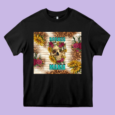 Badass Mama With Flowers Heavy Core Tee Designed By Tumblerdesignbyshophia