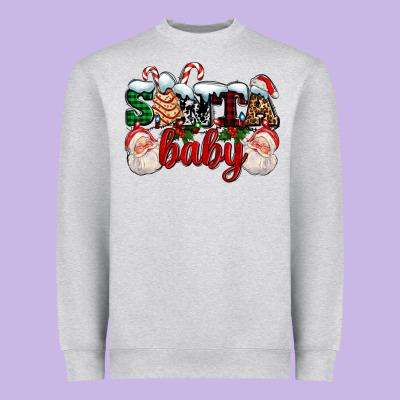 Santa Baby With Santa And Christmas Tree Cake Heavyweight Sweatshirt Designed By Adodesignshop