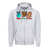 Heather Grey peace love hotdogs Zipper Hoodie - AdoDesignShop