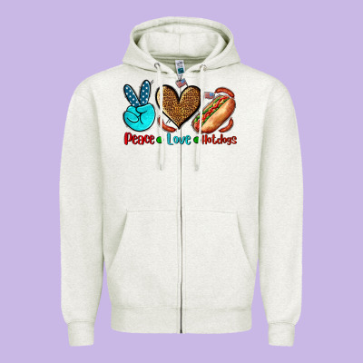 Peace Love Hotdogs Zipper Hoodie Designed By Adodesignshop