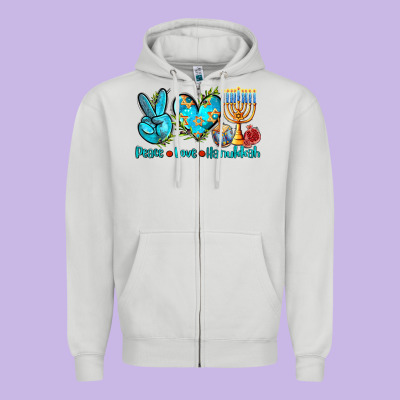 Peace Love Hanukkah Zipper Hoodie Designed By Adodesignshop