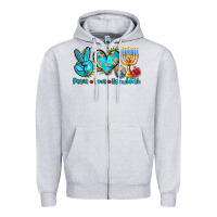 Heather Grey peace love hanukkah Zipper Hoodie - AdoDesignShop