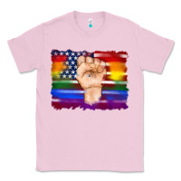 Bubblegum Pink lgbtq flag and american flag with hand Classic Tee - Artiststas