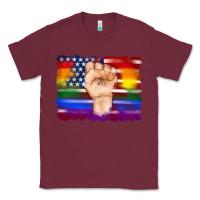 Burgundy lgbtq flag and american flag with hand Classic Tee - Artiststas