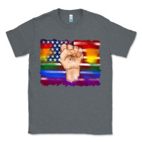 Charcoal Heather lgbtq flag and american flag with hand Classic Tee - Artiststas