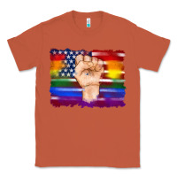 Copper lgbtq flag and american flag with hand Classic Tee - Artiststas