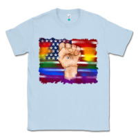 Dusty Blue lgbtq flag and american flag with hand Classic Tee - Artiststas