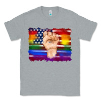 Heather Grey lgbtq flag and american flag with hand Classic Tee - Artiststas