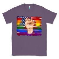 Lavender lgbtq flag and american flag with hand Classic Tee - Artiststas