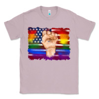 Lilac lgbtq flag and american flag with hand Classic Tee - Artiststas