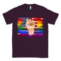 Plum lgbtq flag and american flag with hand Classic Tee - Artiststas