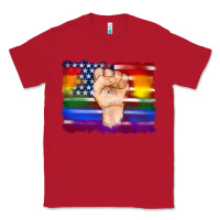 Red lgbtq flag and american flag with hand Classic Tee - Artiststas