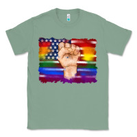 Sage lgbtq flag and american flag with hand Classic Tee - Artiststas