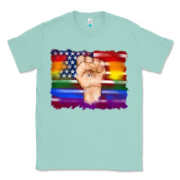 Seafoam lgbtq flag and american flag with hand Classic Tee - Artiststas