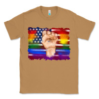 Toasted Coconut lgbtq flag and american flag with hand Classic Tee - Artiststas