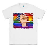 White lgbtq flag and american flag with hand Classic Tee - Artiststas