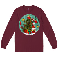 Burgundy christmas tree and gnome Long Sleeve Tee - BundleAndBundleShop