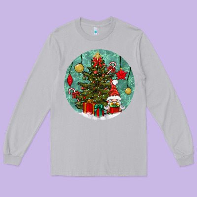 Christmas Tree And Gnome Long Sleeve Tee Designed By Bundleandbundleshop