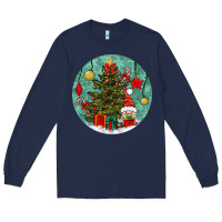 Navy christmas tree and gnome Long Sleeve Tee - BundleAndBundleShop
