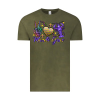 Vintage Olive Peace love crawfish Mardi Gras skeleton hand Vintage Tee - FaDigitalArtStudio