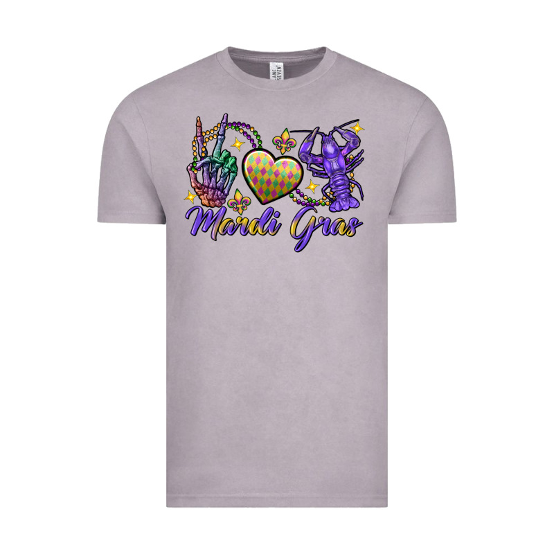 Peace Love Crawfish Mardi Gras Skeleton Hand Vintage Tee by FaDigitalArtStudio | Teevron