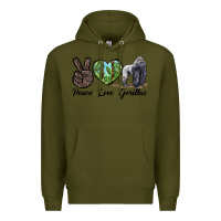 Army Green Peace Love Gorillas Premium Hoodie - LillyAllenDesigns