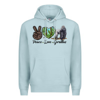 Blue Mist Peace Love Gorillas Premium Hoodie - LillyAllenDesigns