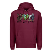 Burgundy Peace Love Gorillas Premium Hoodie - LillyAllenDesigns